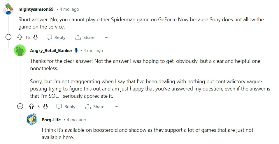 Spiderman Remastered not available on GeForce Now Spiderman Remastered not available on GeForce Now