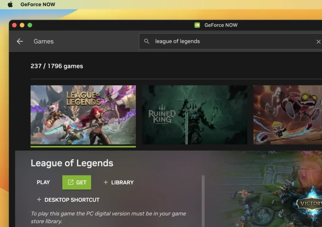 league of legends on mac with geforce now